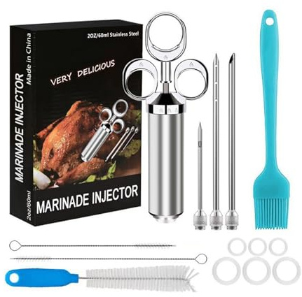 Juego de Jeringa para Marinar Carne Acero Inoxidable para e Inyectar Sabor | Utensilio de Cocina para Barbacoa de Gran Capacidad para Viaje Acampada y Eventos
