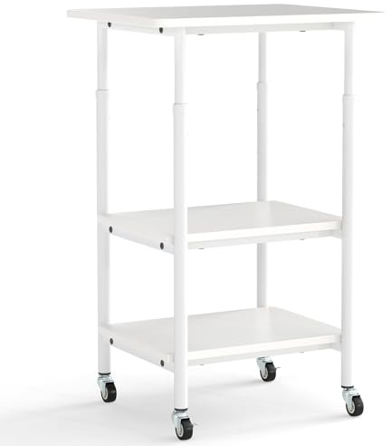 RELAX4LIFE Supporto per Stampante a 3 Livelli, Carrello Porta Stampante con Ruote Bloccabili e Altezza Regolabile, Tavolino Multiuso per Fax e Scanner, 49 x 40 x 65/77 cm (Bianco)