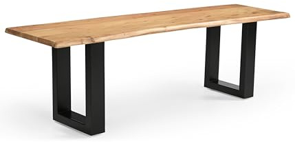 Linele® Esszimmerbank 140x40x45 cm Massivholz Sitzbank Akazienholz | U-Gestell, echte Baumkante, naturfarben, Handgefertigt & robust, für 1-2 Personen geeignet