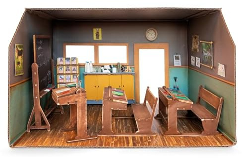 Mouse Mansion Classroom Dollhouse Craft Kit - Build & Paint School Room with Desks Blackboard & ABC Board - Easy DIY Kids Crafting Activity - Create Sam & Julia's World from Books