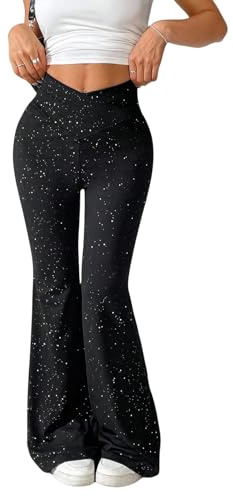 SOLY HUX Festival outfit byxor dam stora storlekar byxor eleganta glitter utsvängda byxor hög midja festbyxor dansbyxor fritidsbyxor