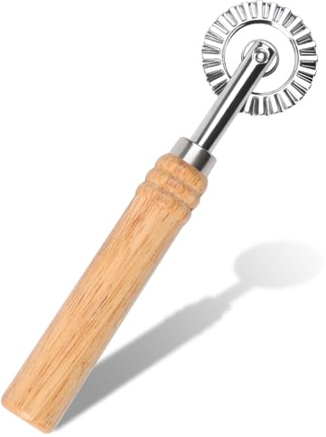 Teigrädchen,Teigrad Gewellt mit Gezähnter Klinge,Edelstahl Teigschneider Roller mit Langer Holzgriff,Teigroller Ravioli Schneidrad mi t Rolle,für Heimküche Produktion Ravioli und Pasta