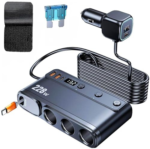 228W Caricatore Accendisigari, Presa Accendisigari 12V/24V, Accendisigari Auto interruttori indipendenti e indicatore di tensione a LED