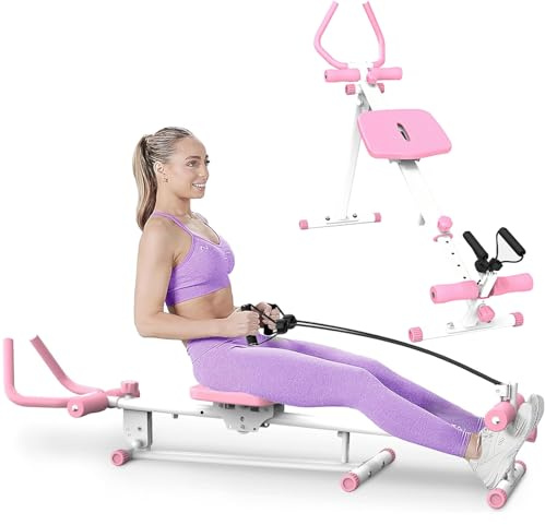 Machine d'entraînement des abdominaux 4 en 1 – Entraîneur multifonction réglable avec chaise romaine, aviron, presse pour jambes et planeur d'abdominaux – Équipement d'entraînement de force pour la