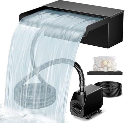 Biling 30cm 2500l/h Wasserfall Teich mit Filter für Gartenteiche bis 5000L | Edelstahl-Wasserfall für Garten Balkon Koiteich Pool, Pumpe mit 5m EU-Stecker Kabel, einfache Montage, komplettes Zubehör-Set