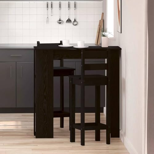 Fangmaliuyun Bartisch Schwarz Eiche-Optik 102×50×103,5 cm Holz, 3 Regale, platzsparendes Sideboard für Küche, Wohnzimmer, Balkon, Kleiner Esstisch