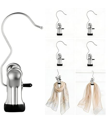 runxsam 60 pcs stainless steel laundry hooks, 360° swivel, non‑slip clips | Extra‑strong steel; 360° swivel; non‑slip; rust‑resistant; for light towels, socks, scarves, delicates; home/travel.