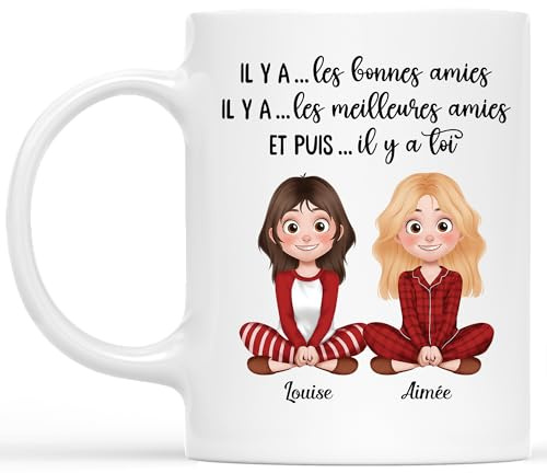 Cadeau Plus Mug Personnalisé Prénom - Il Y A Une Bonne Amie - Tasse amitié, Cadeau meilleure amie, cadeau bff, mug soeur personnalisé, tasse personnalisable amitie (Modèle #1-2 Femmes)