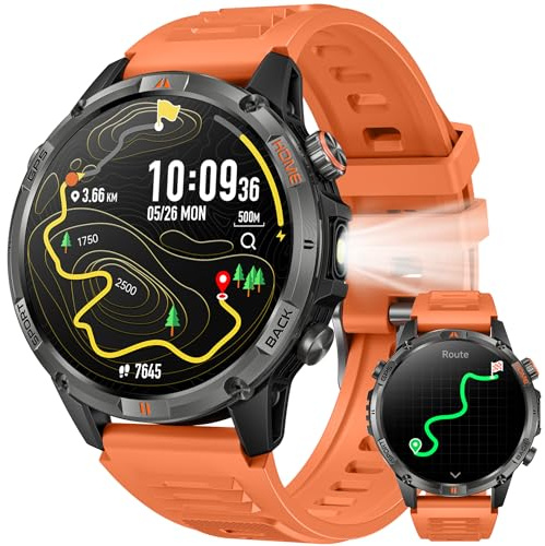 Montre Connectée Homme GPS Smartwatach: 1.46 HD Smart Watch Appel Bluetooth Fréquence Cardiaque SpO2 580mAh Batterie 100+ Modes Sportifs IP68 Etanche Surveillance Santé Torche LED pour Android e iOS