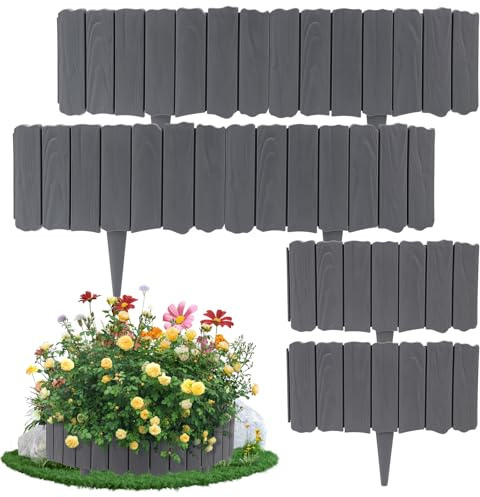 1.8m Graphite Edging, Interlocking Garden Border Panels with Ground Spikes, Wood Effect Plastic Lawn Edging for Flower Beds Paths Patio