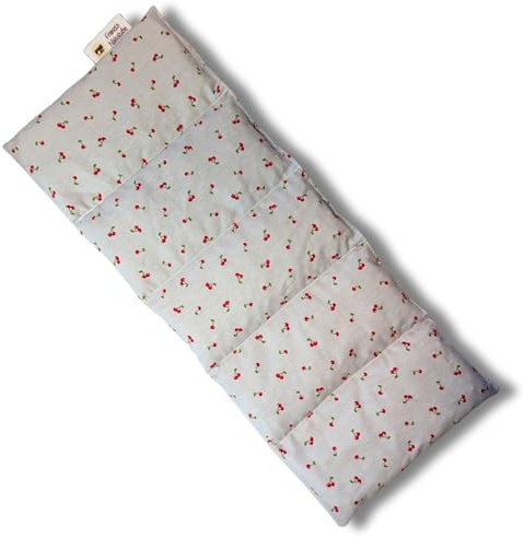 Franzis Nähstube 50x20cm Dinkelkissen Kirsche weiss in 100% Baumwolle I Körnerkissen Dinkel 50x20 für Mikrowelle I Wärmekissen, Dinkelkernkissen, Nackenwärmekissen