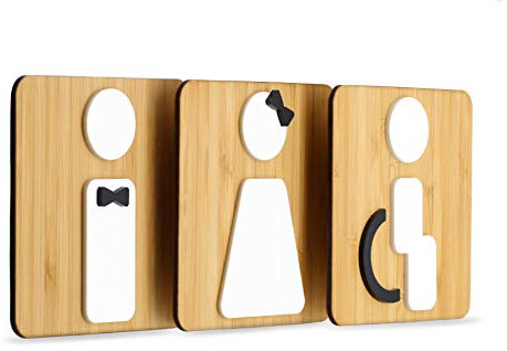 Signs - Styled Knot, Set 3x- Targa Bagno Uomo Donna Disabili - Segnali Bagno adesivi Toilette Uomo Donna Disabile - Cartelli Bagno Uomo Donna Disabili - Adesivi WC Disabili (Prime Quadrato - Bambù)