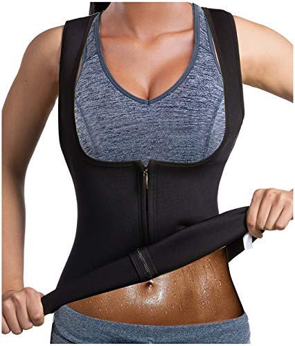 CHUMIAN Sauna Gilet Donna Neoprene Fitness Canotta Sudore Sportivo Gilet Dimagrante Corpo Shaper per Perdita di Peso Snellente Corsetto (Nero, XL)