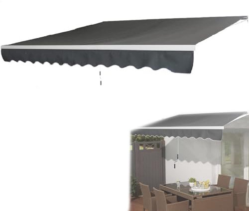 UISEBRT Tenda da sole in alluminio per Balconi con Braccio Articolato Tenda Parasole a Cassonetto Snodabile protezione solare (Grigio Scuro, 360 x 300 cm)