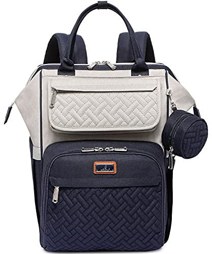 BabbleRoo Wickeltasche Rucksack Multifunktionale Große Wickelrucksack Babytasche mit Wickelauflage & Kinderwagengurten & Schnullertasche, Unisex Reise-Rucksack Windeltasche, Steingrau & Blau