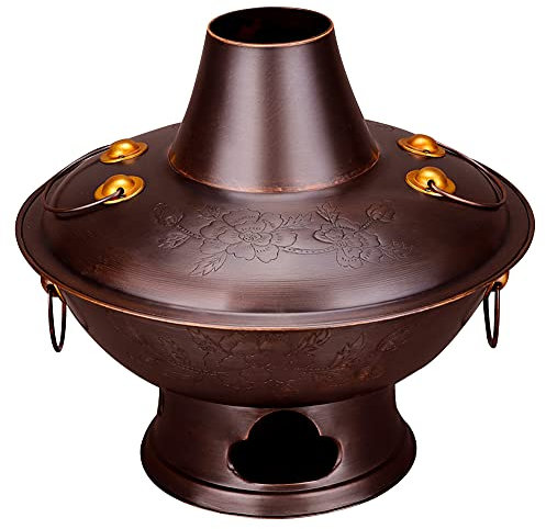 MNSSRN Holzkohleheizung Heißer Topf, Verdicken Herd Old-Fashioned Carbon Mandarin Enten Topf Alte Peking Hot Pot Kupferofen,40CM