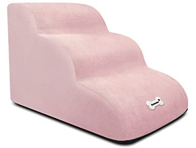 Galatée Hundetreppe, Weiche, Bequeme Haustiertreppe Mit Waschbarem Und Reißverschlussbezug, Einfach Zu Besteigende Hunderampenstufen, Hunderampen Für Schlafsofa(Rosa)
