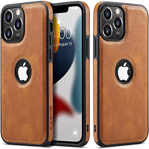 Sibada für iPhone 13 Pro Max Hülle, für iPhone 13 Pro Max Case, Logo View Kompatibel mit Slim Premium Veganes Leder Klassisch Luxus Elegant Dünn Cover 6,7 Zoll - Braun