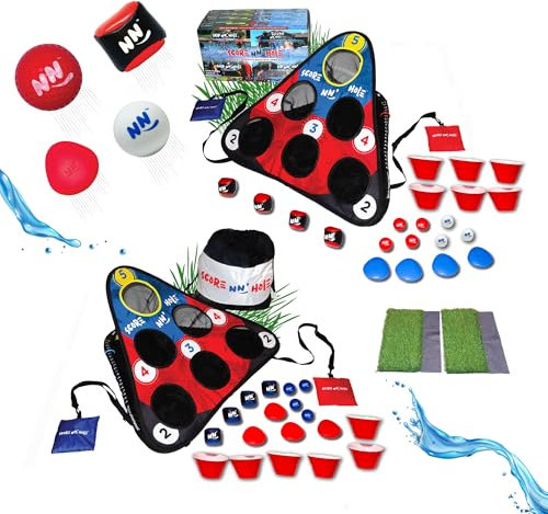 SCORE NN' Hole All-in-1 Cornhole Style Game Set | Skipping Stones Swimming Pool Cornhole Game | Cornhole Meets Golf | TOSS & ROLL Cornhole Set | Floating GAINT Pong and Golf Meets GAINT Pong |