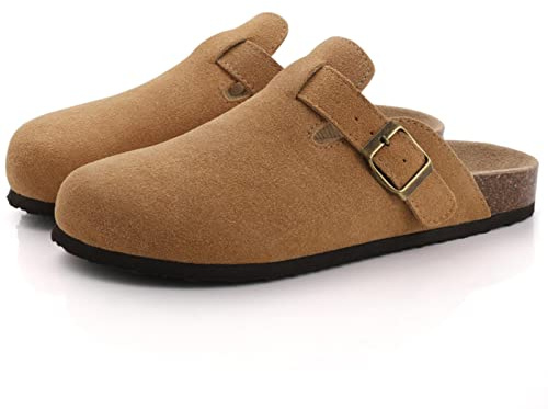 KINHA Sandalias de suela de gamuza para mujer, zuecos de moda con soporte de arco, plantilla de corcho, sandalias para exteriores, para amantes de la playa
