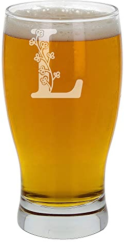L - Vaso de cerveza con monograma personalizado con inicial, grabado con inicial, regalo de cumpleaños para ella o él, regalo personalizado para ella o él, vaso de cerveza con inicial, inicial L