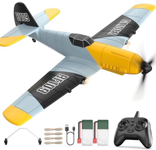 DEERC Avion Télécommandé 3 canaux BF-109 Jouets de Chasse télécommandés, 2.4GHz 6-Axis Gyro Stabilizer, Planeur RTF, RC Avion avec 2 Batteries, Facile à Piloter pour Les Enfants et Les débutants