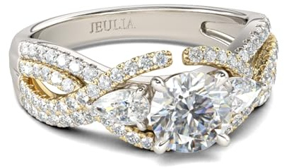 Jeulia Damen Zweifarbig Hochzeit Ring: Sterling Silber Rundschliff Diamant Promise Verlobungsring für Frauen Mädchen Jahrestag Unendlichkeit Anniversary Schmuck Geschenk Box (53（16.9）, Damen ring)