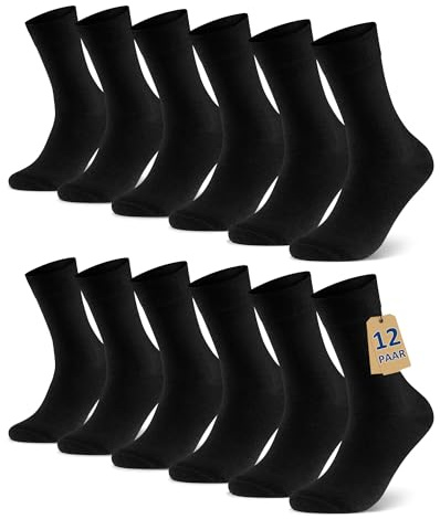 Libella 12 Paia Calzini Uomo Cotone medi Calze Estivi Uomo e Donna Calzini - Classiche Business Tempo Libero Uomo Calze Nere Traspirante e confortevole Calzini Uomo 43-46 Nero
