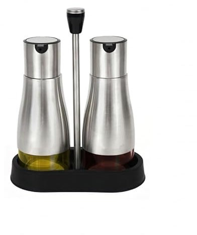 DAMDAM GO - Set di Oliera Acetiera in Acciaio Inox Vetro con Supporto - 320 ml