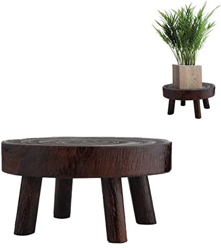 Pesoncarl Support pour pot de fleurs, mini tabouret rond décoratif en bois, support de plantes en bois, tabouret de jardinage, supports de plantes d'intérieur, pot de fleurs de jardin vintage en grain