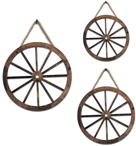 Osmond 3 pezzi in legno ruota di carro da appendere alla parete giardino arte vintage appeso per casa garage a forma di ruota pendente decorazione