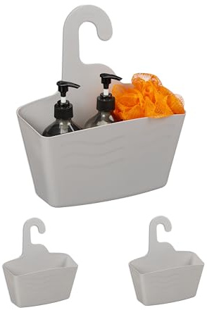 Relaxdays Duschkorb zum Hängen, 3er Set, ohne Bohren, Kunststoff, Duschablage Shampoo & Duschgel, Duschorganizer, grau