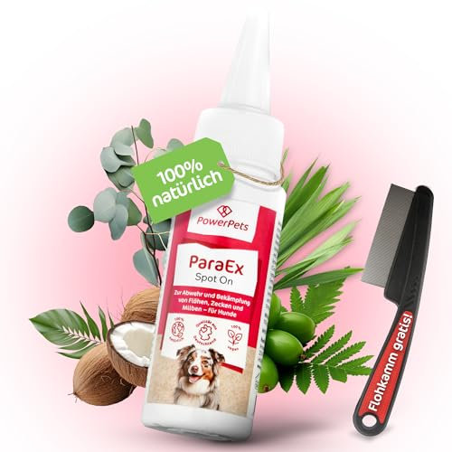 PowerPets - Spot On Zeckenschutz für Hunde inkl. GRATIS Flohkamm, 100% natürlich und effektiv gegen Zecken, Flöhe & Haarlinge, Parasitenkur, 40ml Tropfen gegen Zecken halten für die ganze Saison