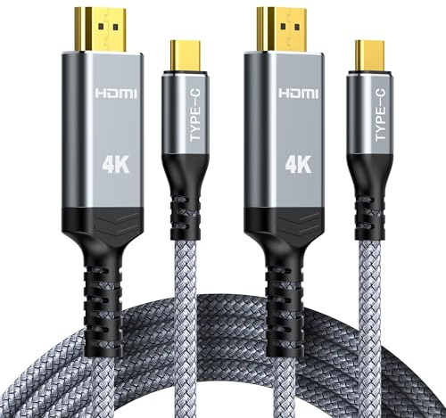 Highwings USB C auf HDMI Kabel 4K@60Hz 1.8M 2 Stück, USB C HDMI UHD Thunderbolt 3/4 Kompatibel für iPhone 17/16/15 Pro, für MacBook Pro/Air, für iPad Pro/Air, für Surface, für Galaxy usw