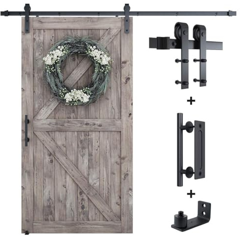SMARTSTANDARD 8.2 FT Barn Door Hardware Kit -Sliding Barn Door Track - Smooth and Quiet - Easy to Install - Includes Step-by-Step Installation Instructions - Fits 48 Wide Door Panel (J Shape Hanger)