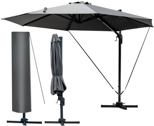 BRAST® Alu Sonnenschirm Ampelschirm | Ø300cm Grau | TÜV geprüft | viele Modelle | Schützhülle | UV-Schutz 50+ | wasserabweisend | drehbar & höhenverstellbar