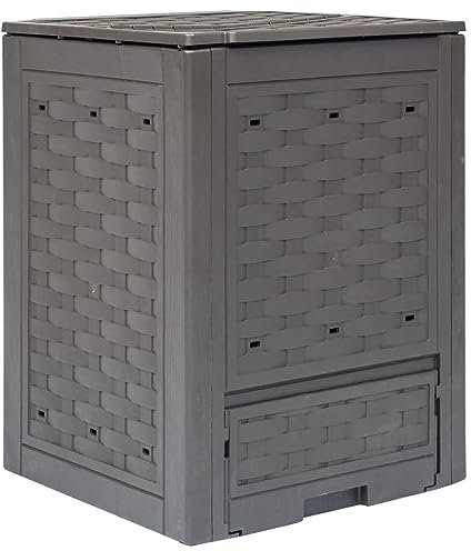 Rattan-Style Garden Composter, 300L Capacity, UV & Weather Resistant, Brown Plastic with Ventilation Holes & Split Lid, 60x60x83cm