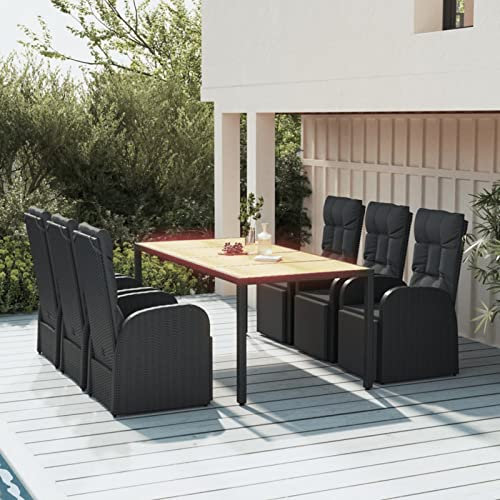 Homgoday Set da pranzo da giardino 7 pezzi in legno acacia rattan sintetico nero, sedia tavolo cucina esterno terrazza patio balcone mobili tipo 1 set da giardino