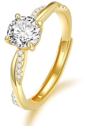 Macachii Silber Ringe für Frauen, Verlobungsring Damen Gold Eheringe Ring Frauen Fingerring Verstellbar Damenring Promise Eheringe Silberring für Freundin Frau Momür Schmuck