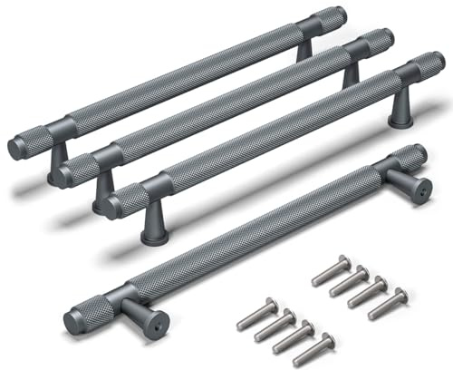 Bwintech 4 Stück 218MM Grau eloxiert gerändelt Schrank Griffe, 160MM Loch Zentren Schrank Knöpfe, Schrank, Kleiderschrank, Schublade Griffe