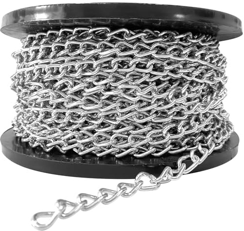 High-PQ 100ft Jack Chain, Galvanized Steel Hanging Chain for Hanging, Lightweight Link Chain with Spool for Light Fixtures, Decorations, Door Chain, Billboard, Bird Feeders,Pet Towing,30M