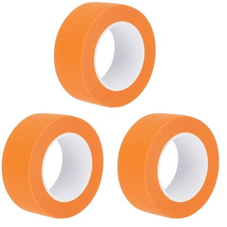 sourcing map Lot de 3 rouleaux de ruban de masquage orange de 2,5 cm de large et 13,1 m de long pour la maison, le bureau, l'entrepreneur commercial, peinture propre et anti-goutte large papier crépon