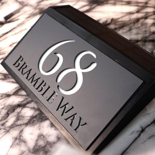 K Smart Sign | LaLuce LED F2728 | House Plaques With Back Lit Illuminated Numbers House Signs Door Number For Wall House With Light Name Sign Address For Outside (A4 - GREY CLASSIC)