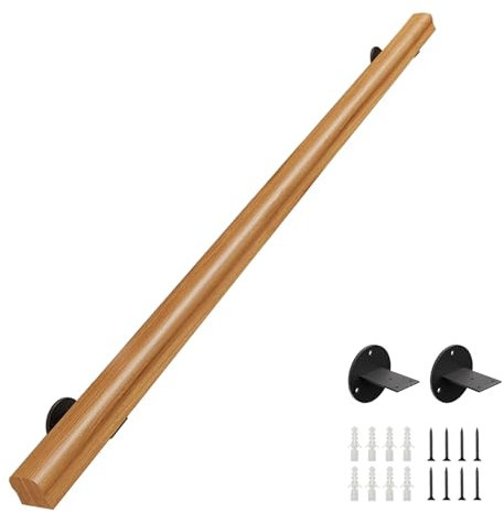 Treppenhandlauf aus Holz, 2,1 m, rutschfest, Wandhalterung, Stützstange, Handläufe