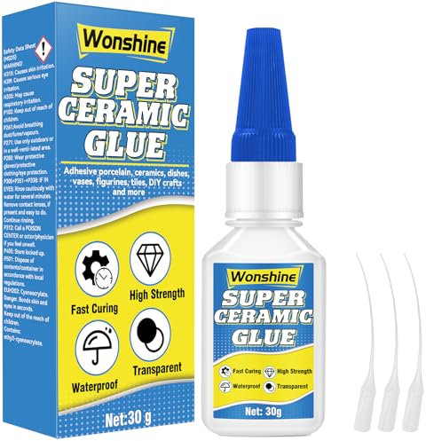 Ceramic Glue 30 g, Clear Ceramic Glue Repair for Pottery, Dishes, Tiles, DIY Crafts and More, with Anti-clog Cap, Waterproof, Heat-Resistant