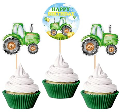 Blumomon 24 Stück Traktor Cupcake Toppers Geburtstag des Jungen Cupcake Toppers Dekoration der Bauernhof Party Deko Traktor Kuchen Dekorationen