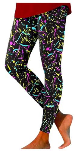 80er jahre outfit damen aerobic body, 80er Jahre Outfit Damen Leggings, Neon Bunte Leggings Yoga Sporthose Glitzer Muster Leggins Aerobic Outfit 80er Yogahose Sport Gym Strumpfhosen für Party Karneval
