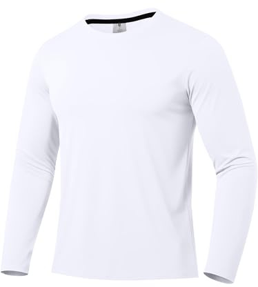 Mäns Rash Guard UPF 50+ Sun Protection Clothing långärmade t-shirts för män lätta, snabbtorkande SPF UV simtröjor, Vit, XXL