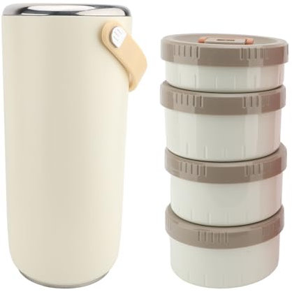 TOPINCN Tarro Térmico Aislado de 3,4 L para Alimentos para Adultos, Tarro de Comida Aislado Al Vacío de Acero Inoxidable con Asa, Lonchera Apilable de 4 Niveles, Contenedor de Comida