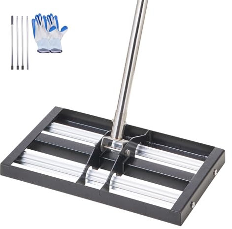 VEVOR Rastrello Livellatore per Prato con Manico Regolabile Lunghezza 1610 mm, Piastra di Base da 254 x 431 mm, Livellatore per Terreno in Metallo Antiruggine Rastrello per Campo da Golf, Giardino